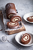 Chocolate swiss roll with cream cheese filling