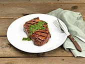 A grilled bone-in steak