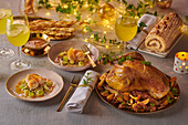 French Christmas menu with scallops, capon and buche de noel