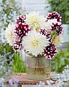 Dahlia bouquet; White Perfection, Mystery Day