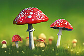 Fly agaric mushrooms, illustration