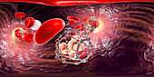 Fullerene nanoparticles in blood, illustration