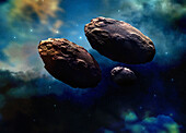 Asteroids in deep space, illustration