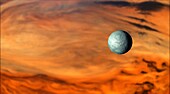 Moon orbiting gas giant planet, illustration