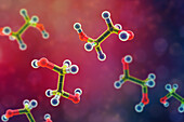 Ethylene glycol molecule, 3D illustration