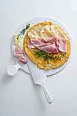 Cecina with ham and Tuscan caciotta cheese