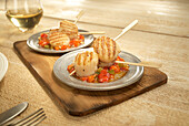 Grilled scallops on vegetable ragout