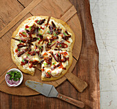 Pizza with short ribs and ricotta