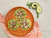Tacos with spicy yellowfin tuna and avocado