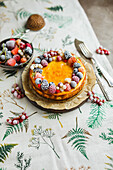 Cottage cheese cake with frosted berries