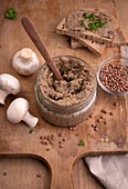Vegan spread (liverwurst substitute) made from lentils and mushrooms