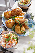 Baked potatoes with two kinds of dips