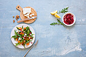 Pumpkin and rocket salad with feta cheese