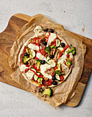 Buckwheat pizza with tuna and vegetables