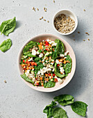 Simple lentil salad with baby spinach and feta