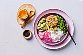 Poké Bowl with melon-salmon tartar