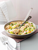 French style chicken with peas and bacon