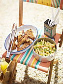 Chili ginger lamb chops and curry noodle salad