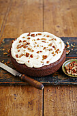 Zucchini pecan cake with maple syrup icing