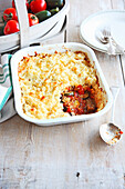 Summer vegetable and rice casserole with cheese