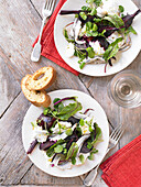 Beet and mozzarella salad with maple dressing