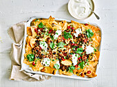 Classic nachos with cheese and chili