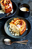 Apple slice cake with brandy and vanilla sauce