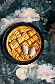 Apple tart with white chocolate poppy seed ice cream