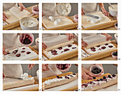 Making a meringue cream roll with blackberries