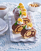 Banana and hazelnut cake roll