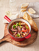 Beef, red pepper, and mushroom stew