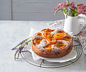 Apricot cake with walnuts and lavender