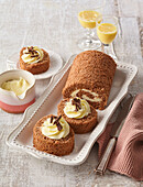 Cake roll with eggnog pudding cream