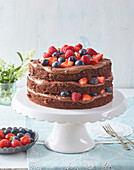 Dark chocolate cake with fresh fruit