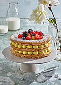 Mille feuille cake with fresh berries