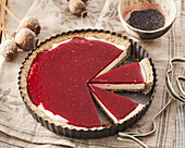 Poppy seed cheesecake with cherry jelly
