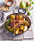 Pork belly with roasted apples and honey-mustard glaze