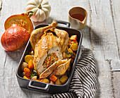 Roasted chicken with pumpkin stuffing