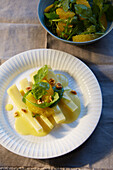 Parsnips with butter sauce and hazelnuts