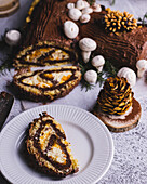 Buche de Noel (French Christmas cake) with oranges