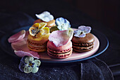 Macarons with candied blossoms