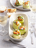 Smoked salmon and cucumber rolls