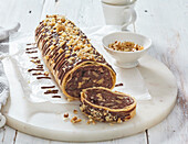 Strudel roll with chocolate and nuts