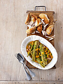 Roast chicken with braised celery hearts