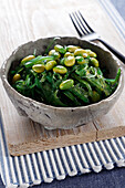 Wakame seaweed with edamame beans