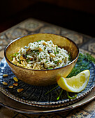 Rice pilaf with lamb liver, pine nuts, and currants (Turkey)