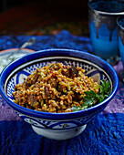 Bulgarian pilaf with freekeh, eggplant, and beef
