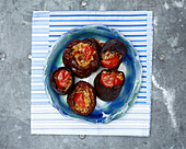 Dried aubergines stuffed with minced meat, peppers and rice (Turkey)