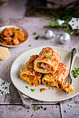 Puff pastry filled with cabbage and meat for Christmas