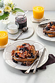 French toast with blueberries and bacon